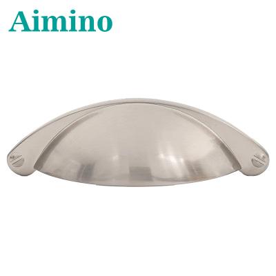 China AIMINO Traditional Cup Drawer Handle 64mm Hole Center Satin Nickel Pearl Shape Cup Handle Interior Door Handle for sale