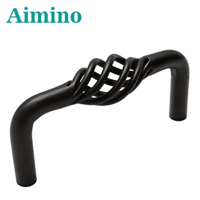 China AIMINO Hardware Traditional Birdcage Handles Wardrobes Handles TV Drawer Handles Cabinets Black Hollow Pulls for sale