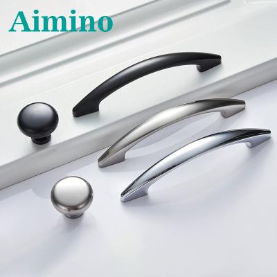 China AIMINO Chrome Pulls Modern Sideboard Handles Solid Knobs Drawer Knobs Silver Cupboard Door Wardrobe Pulls Furniture Handle for sale