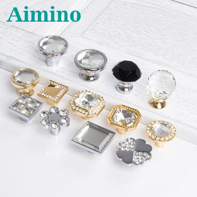 China Modern AIMINO Decorate Living Room Unique Designer Cabinet Knobs And Pulls Rose Gold Crystal Kitchen Handles for sale