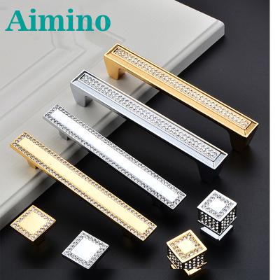 China AIMINO Modern Home Furniture Hardware Antique Elegant Handle Gold and Silver Crystal Glass Diamond Drawer Knobs Pull Handle for sale