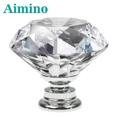 China AIMINO Modern Cabinet Crystal Glass Knob Handle with Zinc Crystal Diamond Grass Handle Knob for sale