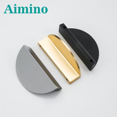 China AIMINO New Nodic Style Modern Half Moon Round Drawer Pulls Cabinet Handles Aluminum Gold Other Furniture Hardware For Bathroom for sale