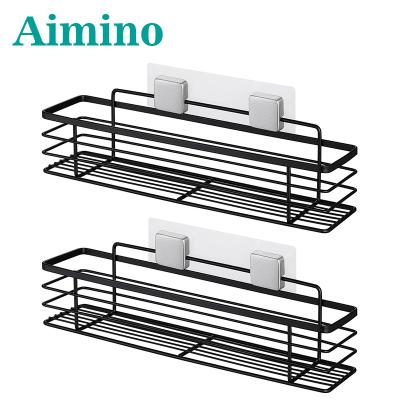 China Modern Shower Rack Non-drilling Bathroom Shower Boxed Storage Bag Non-Drilling 304 Stainless Steel Matte Black for sale