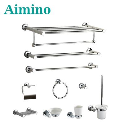 China AIMINO Modern Brand Full Set of Bathroom Hardware Stainless Steel Bathroom Hardware Accessories Set Clothes Hanging Paper Towel Rack for sale