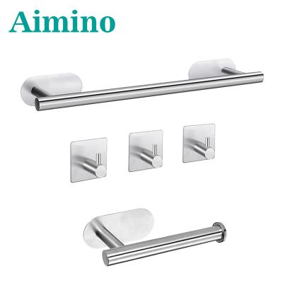 China Modern Towel Rack Set 5 Piece Towel Rack Bathroom Hardware Strip Toilet Paper Holder And Stainless Steel Bathroom Accessories for sale