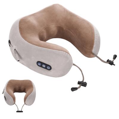 China Electric Neck Vibration Airplane Car Ride Massager Memory Foam USB Neck Massage U Shaped Pillow for sale