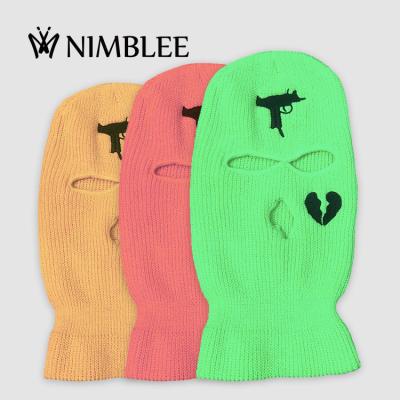 China Embroidered acrylic three hole custom logo cap neon balaclava three hole ski mask for sale