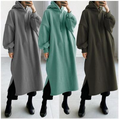 China 2021 Anti-Wrinkle Sale Solid Color Casual Loose Fleece Hoodie Fashion Warm Long Hoodie For Women for sale