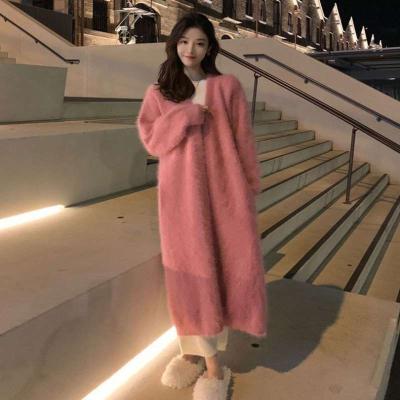 China new ZACAVIA Anti-wrinkle faux fur coat sweater women loose cardigan plus size mid length knitted coat for sale