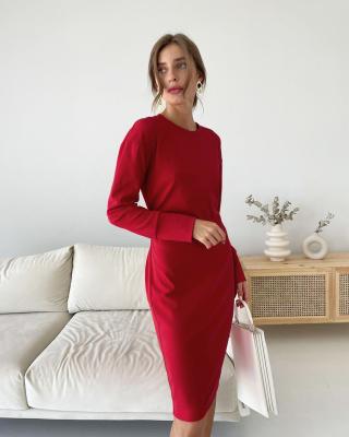 China ZACAVIA Viable Spring Dress Women's Solid Color Loose Mid Length Round Neck Casual Long Sleeve Knitted Dress for sale