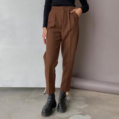 China Hot Selling Anti-Static Slim Dress Pants High Waist Brown Straight Leg Pants For Women for sale