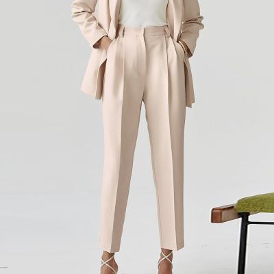 China 2022 Anti-Static Women's High Waist Casual Suit Pants Elastic Waist Straight Office Cropped Pants for sale