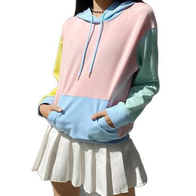 China Anti-wrinkle Factory Seller Casual Streetwear Hoodies Cut And Sew Color Block Hoody For Girls for sale