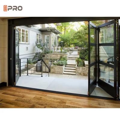 China Customized Giant Aluminum Folding Doors Black European Collapsible Glass Door for sale