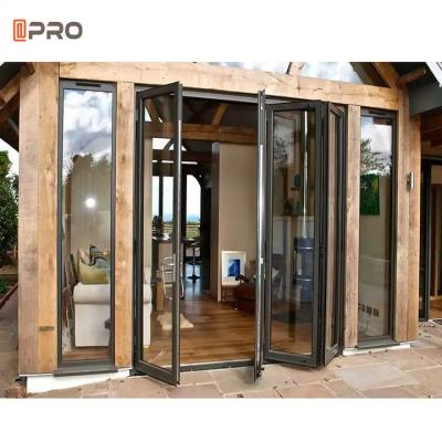 China Apro Comercial Aluminio Puerta corredera de vidrio plegable Bi - Puerta de garaje plegable en venta