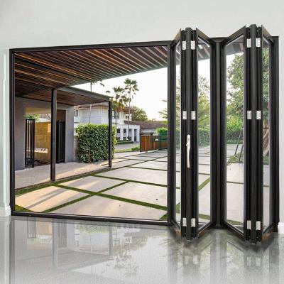 China Panoramic Folding Aluminum Sliding Door Free Opening And Closing Living Room Balcony Broken Bridge Folding Door for sale