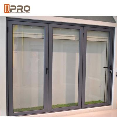 China Insulated Glass Accordion Aluminum Sliding Folding Door For Exterior Balcony glass partition folding door wooden folding for sale