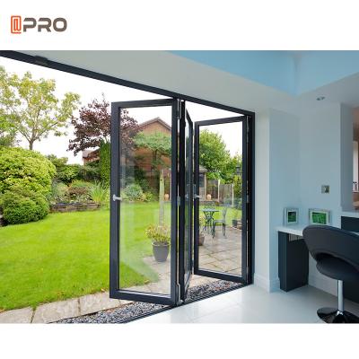 China Bi Fold Aluminum Grill Frameless Folding Glass Doors Heat Insulation for sale