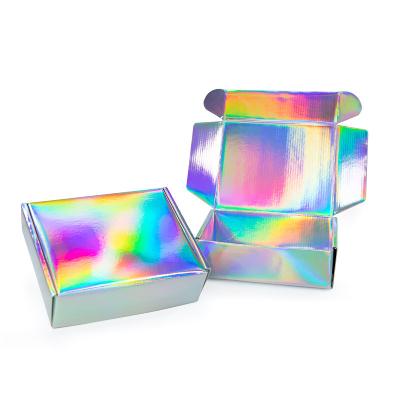 China Recyclable Custom Logo Silver Holographic Paper Shipping Mailer Corrugated Packaging Box for sale