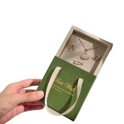 China Recyclable Custom Logo Necklace Design Box Package Slide Drawer Paper Box Cardboard Jewelry Gift Bag With Black Foam For Jewelry Packaging for sale