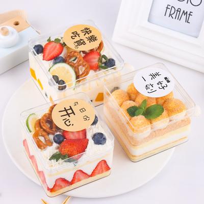 China Recyclable Transparent Tiramisu Mousse Cake Packaging Box Dessert Package Square PET Hard Plastic Boxes With Clear Lid for sale