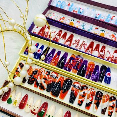 China Good Quality Chirstmas and Helloween Press On Nails Nail Boxes Vendors Festival Color Custom Press On Nails for sale