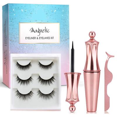 China QUEENA Natural Border Magnetic Magnet Liquid Eyelash False Eyelash Magnetic Set of 3 Pairs Suction Licks for sale