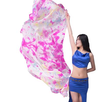 China Newest Multicolor Tie Dye Hand Dye Green Scarf Silk Veil For Belly Dance Prop Accessory for sale