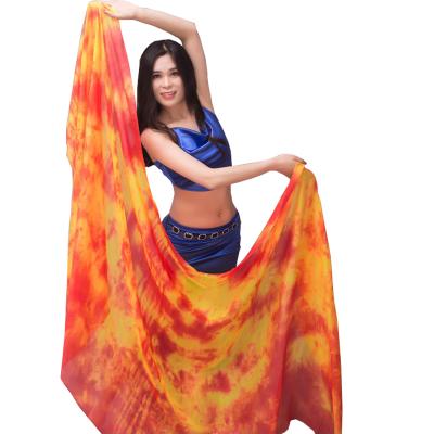 China Long Silk 100% Silk Tie Dye Flame Color For Belly Dance Performance Costumes Prop for sale