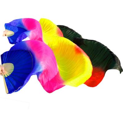 China 5colors training 2 pieces of 100% silk dance fan belly veil 1.8M in green dyeing for sale