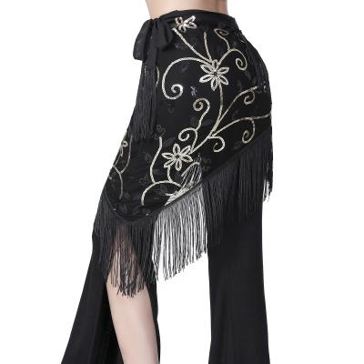 China 2021 Embroidery Belly Dance Performance Triangle Hip Belt With Tassel For Dancer Accessory for sale