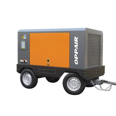 China Lubricated 350 cfm air compressor portable diesel air compressor mobile quiet use screw hanbell screw compressor for sale