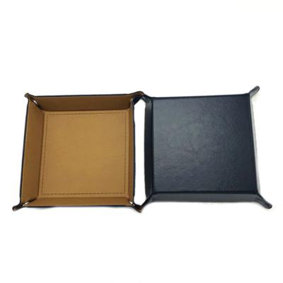 China Living Room Foldeable PU Leather Bedside Storage Tray For Organizer Jewelry Catchall Key Phone Tray Candy Coin for sale