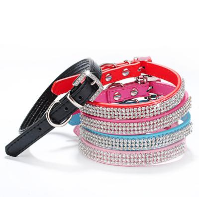 China Dog Collar Made of Durable PU Leather with Sparkling Crystal Diamonds for sale