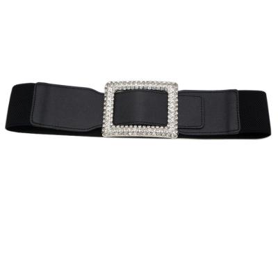 China Elastic Wide Waistband Elastic Stretch Webbing Belt With Diamond Buckle for sale