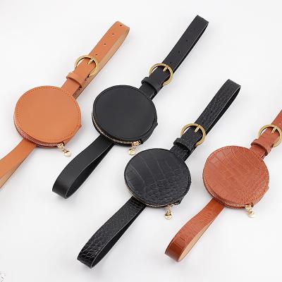 China Hot Selling CIS Women Casual Dress Belt PU Leather Belt With Round Coin Bag for sale