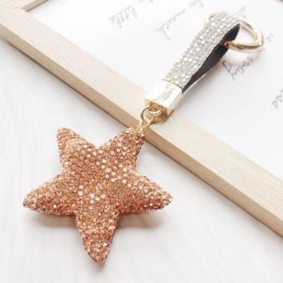 China Fashion Rhinestone Crystal Pentacle Keychain Car Bag Shiny Charm Leather Purse Pendant Key Ring For Women Girls Gift for sale