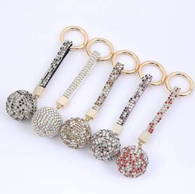 China Fashion Rhinestone Crystal Ball Keychain Car Bag Shiny Charm Leather Purse Pendant Key Ring For Women Girls Gift for sale