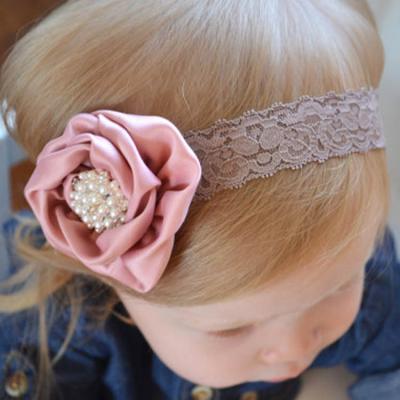 China Wholesale Sweet Flower Baby Elastic Pink Headband for sale