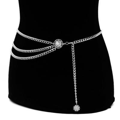 China FASHIONABLE Multilayer Adjustable Metal Chain Long Belly Waist Tassel Belts For Dress Coat Jeans for sale