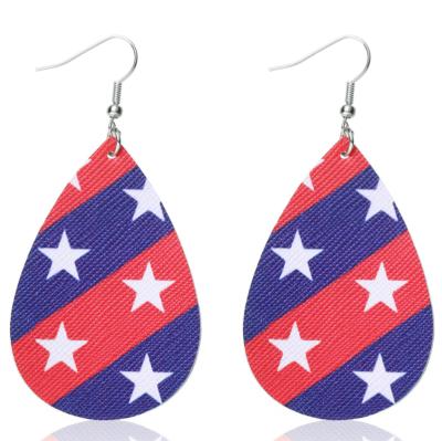 China TRENDY American Flag PU Leather Earrings Set For Women Lightweight National Flag Drop To Dangle Earrings for sale