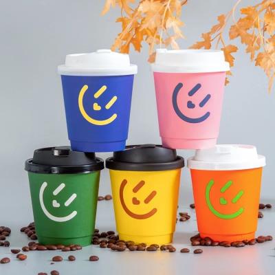 China Disposable Double Wall Paper Cup Wrapping Paper For Hot Coffee With Plastic Cover Customization Printing Customized Craft LOGO 16oz 8oz 12oz for sale