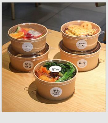 China Disposable Kraft Bowl Customization Printing Logo Salad Bowl With Lids Disposable Paper Cup for sale