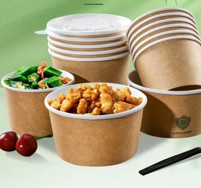 China Disposable Salad Bowl With Brown Disposable Paper Bowl Lids Packaging Custom Printing Logo for sale