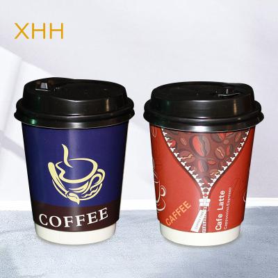 China Double Wall Disposable Cup Wrapping Paper For Hot Coffee With Plastic Cover Customization Printing 8oz 12oz 16oz Gold Customized Craft LOGO for sale