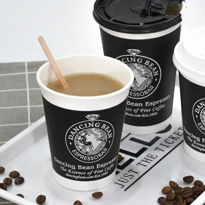 China Disposable disposable coffee paper cup thickened customized logo printed 12oz14oz 16oz 22oz packaging paper cup for sale