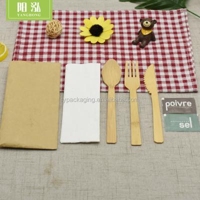 China Sustainable Eco Friendly Bamboo Cutlery Set Bamboo Fork Knife Spoon Set In Paper Bag for sale