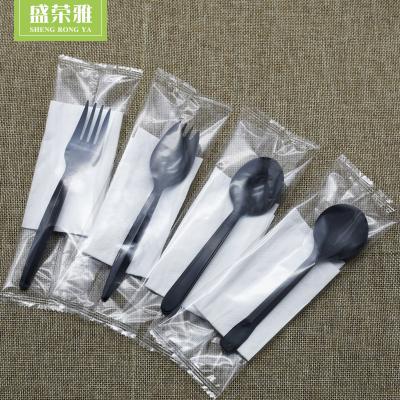 China Disposable Plastic Cutlery Set With Napkin Knife Fork Spoon Napkin Napkin Paper OPP Package for sale