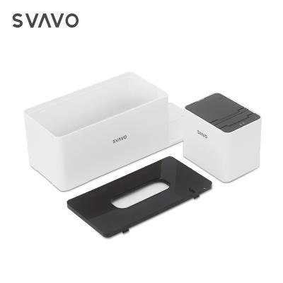 China SVAVO Plastic White Color Tissue Stocked Holder For Restaurant Hotel With Automatic Toothpick Dispenser for sale